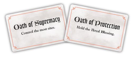 Prototype cards for the Oath of Supremacy and the Oath of Protection from Oath: Chronicles of Empire and Exile by Cole Wehrle and Leder Games