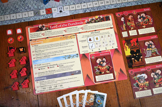 Close up of the Lord of the Hundreds player board and components