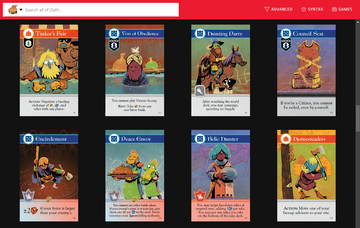 Screen shot of the Leder Card Database featuring Oath cards