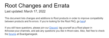 Document of changes and errata for Root