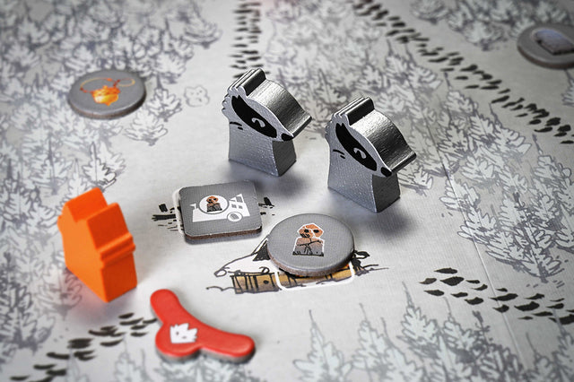 Keepers meeples on the winter map with cardboard tokens