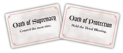 Prototype cards for the Oath of Supremacy and the Oath of Protection from Oath: Chronicles of Empire and Exile by Cole Wehrle and Leder Games 