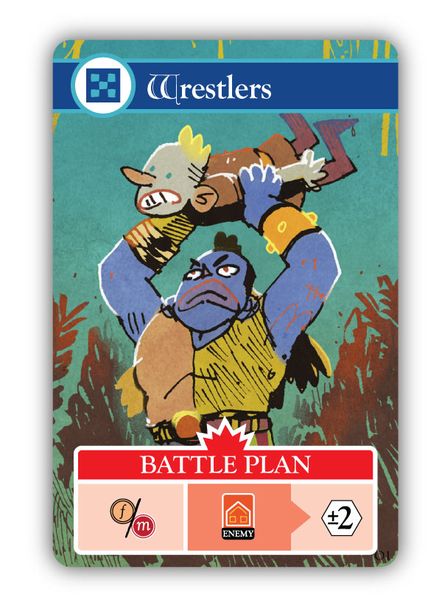 The Wrestlers card from Oath the Board Game by Cole Wehrle, art by Kyle Ferrin