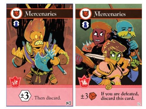 Two iterations of the Mercenary card from Oath: Chronicles of Empire and Exilee, art by Kyle Ferrin