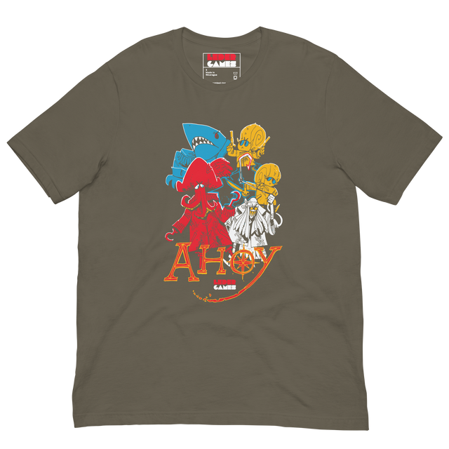 Army green tee with Ahoy character print