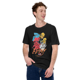 Model wearing Dark Grey Heather tee with Ahoy character print