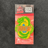 The Ahoy Leviathan pin on the Gen Con Pin Bazaar cbacking card.