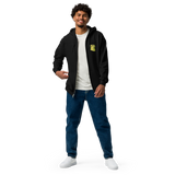 Model wearing Black Zip Hoodie with Lizard Cult Meeple embroidered on left chest