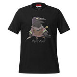 Black Heather t-shirt with Corvid crow character print