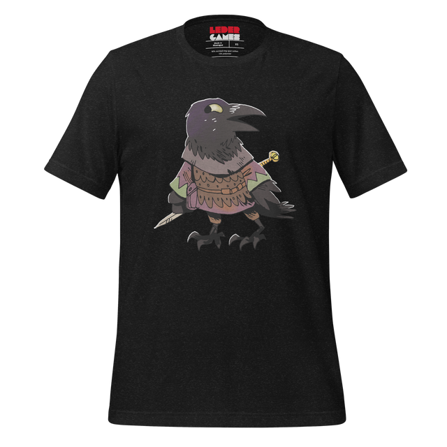 Black Heather t-shirt with Corvid crow character print