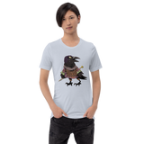 Light blue t-shirt with Corvid crow character print
