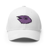 White baseball cap with embroidered Corvid Conspiracy VP symbol 