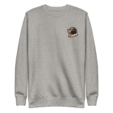 Light grey crewneck sweatshirt with the Underground Duchy meeple embroidered on the left chest