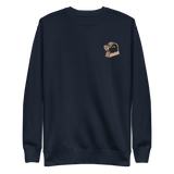 Navy crewneck sweatshirt with the Underground Duchy meeple embroidered on the left chest
