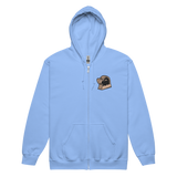 Light Blue zip hoodie with Duchy meeple embroidered on left chest