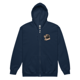 Navy zip hoodie with Duchy meeple embroidered on left chest