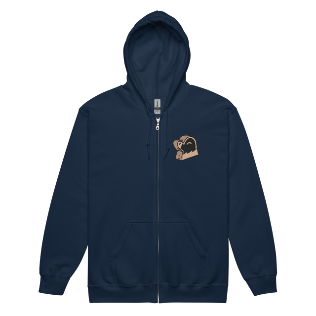 Navy zip hoodie with Duchy meeple embroidered on left chest