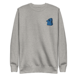 Light Grey crewneck sweatshirt with the Eyrie meeple embroidered on the left chest.