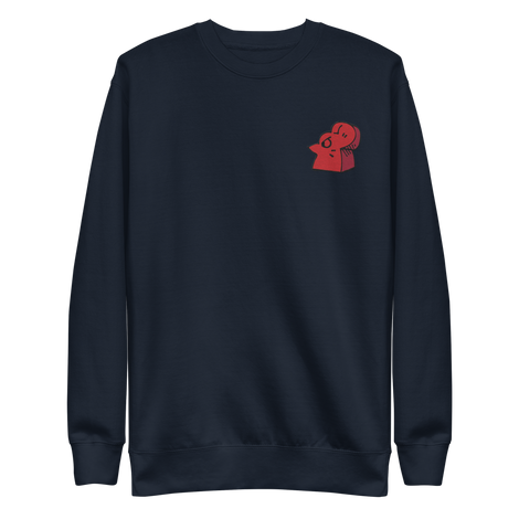 Navy crewneck sweatshirt with the Lord of the Hundreds meeple embroidered on the left chest