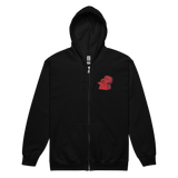 Black hoodie with Lord of the Hundreds meeple embroidered on left chest