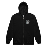 Black hoodie with a embroidered Keepers meeple on the left chest