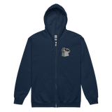 Navy hoodie with a embroidered Keepers meeple on the left chest