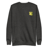 Dark grey crewneck sweatshirt with the Lizard Cult meeple embroidered on the left chest.