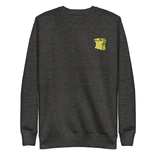 Dark grey crewneck sweatshirt with the Lizard Cult meeple embroidered on the left chest.
