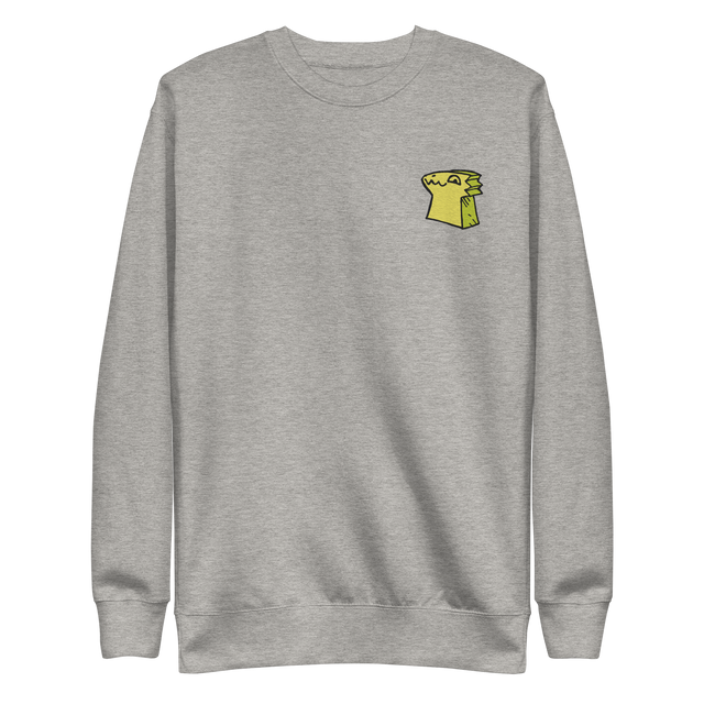 Light grey crewneck sweatshirt with the Lizard Cult meeple embroidered on the left chest.