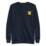 Navy crewneck sweatshirt with the Lizard Cult meeple embroidered on the left chest.