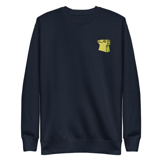Navy crewneck sweatshirt with the Lizard Cult meeple embroidered on the left chest.