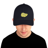 Model wearing a navy baseball cap featuring the Lizard Cult's VP marker embroidered on the front.