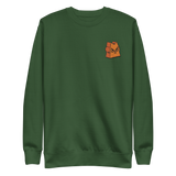 Green crewneck sweatshirt with the Marquise de Cat meeple embroidered on the left chest.