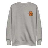 Light grey crewneck sweatshirt with the Marquise de Cat meeple embroidered on the left chest.