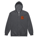 Dark Grey zip hoodie with Marquise Meeple embroidered on left chest
