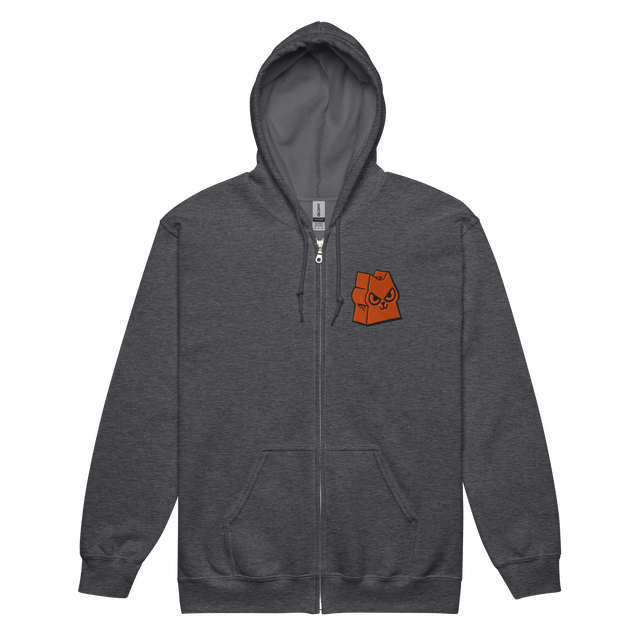 Dark Grey zip hoodie with Marquise Meeple embroidered on left chest