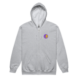 A light grey zipper hoodie with the Chancellor Mask from Oath embroidered on the left chest.