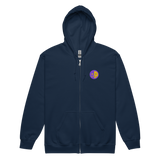 A navy zip hoodie with the Chancellor Mask from Oath embroidered on the left chest.