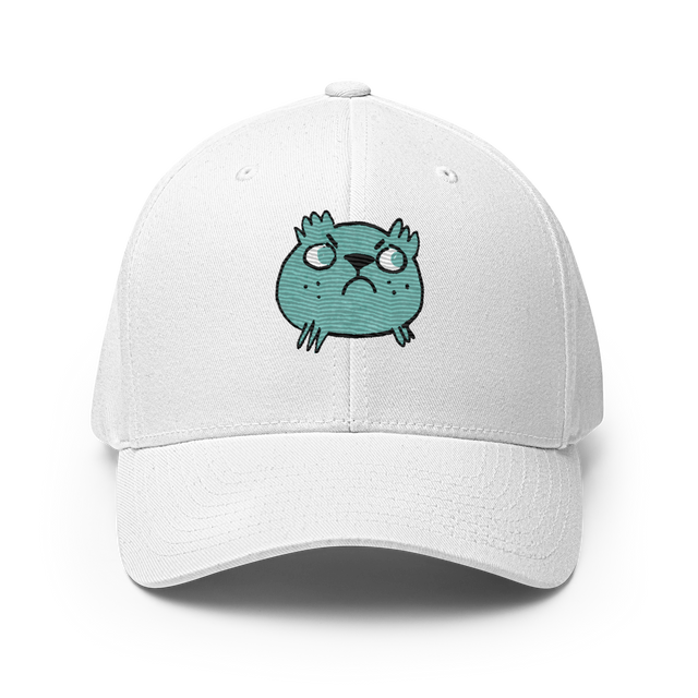 White baseball cap featuring the Riverfolk Company's VP marker embroidered on the front.
