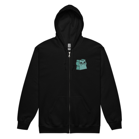Black Zip Hoodie with Riverfolk Otter meeple embroidered on left chest