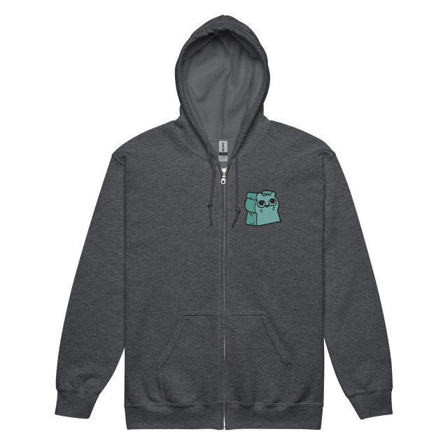 Dark Grey Zip Hoodie with Riverfolk Otter meeple embroidered on left chest