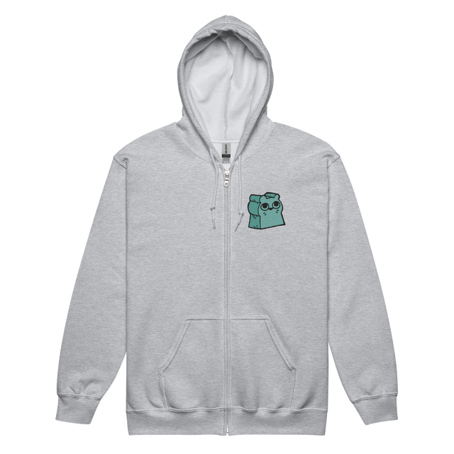 Light Grey zip Hoodie with Riverfolk Otter meeple embroidered on left chest