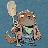 Close up of the print on our Riverfolk Otter t-shirt, shown on teal heather