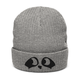 Grey ribbed beanie with embroidered Raccoon eyes