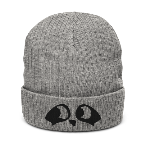 Grey ribbed beanie with embroidered Raccoon eyes