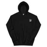 A black hoodie with the Keepers meeple embroidered on the left chest.