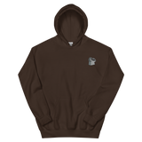 A brown hoodie with the Keepers meeple embroidered on the left chest.