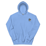 A light blue hoodie with the Keepers meeple embroidered on the left chest.