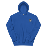 A royal blue hoodie with the Keepers meeple embroidered on the left chest.