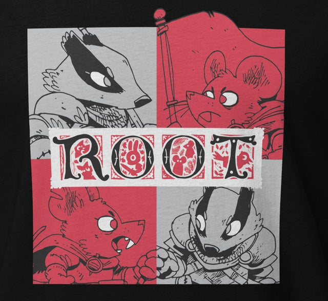 Close up on Root Marauder character print on black